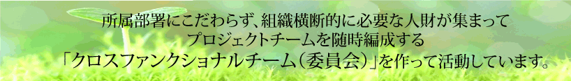 所属部署にこだわらず、組織横断的に必要な人財が集まって プロジェクトチームを随時編成する 「クロスファンクショナルチーム（委員会）」を作って活動しています。